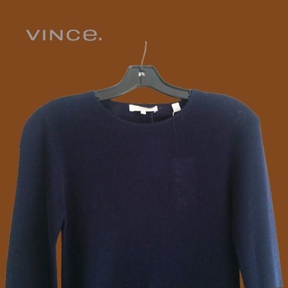 VINCE. NEW Minimalist Ribbed 100% Wool Fine Knit Long-Sleeve Pullover Sweater - Picture 2 of 10